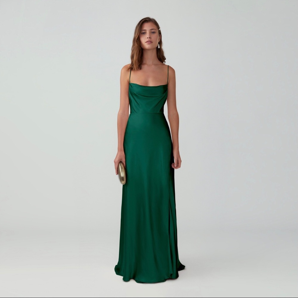 Fame & Partners Strappy Draped Gown in Dark Forest, size 4